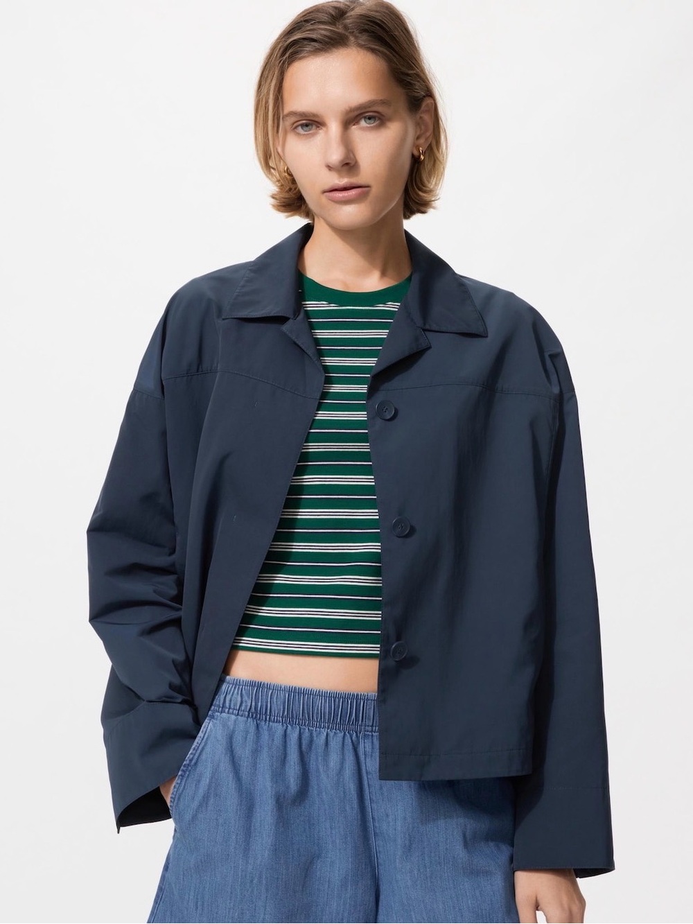 Uniqlo Open Collar Short Jacket Navy Size S